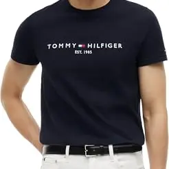 Tommy Hilfiger Herren Kurzarm T-Shirt mit Rundhalsausschnitt, Schwarz, XL