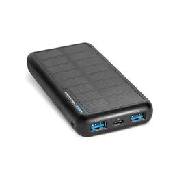 SBS Solar PowerBank 10.000mAh - Tragbares Ladegerät mit Solarpanel, Schnellladefunktion, 1x USB-C, 2x USB-A, Schwarz