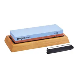 Amazon Basics Doppelseitiger Messerschärfstein, Körnung 400/1000, rutschfeste Unterseite, 18 x 6.1 x 2.8 cm