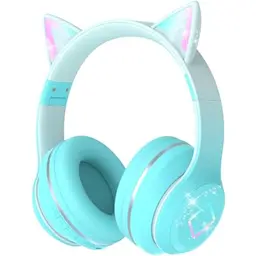 Xunpuls Kabellose Kinder Kopfhörer mit Katzenohren und Mikrofon, HD Sound für PC/Tablet, Faltbar, Verstellbar (grün)
