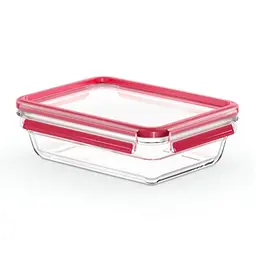 EMSA Clip & Close Glas Frischhaltedose, 1,1 L, dicht, rutschfest, spülmaschinen- und mikrowellenfest, Rot/Transparent
