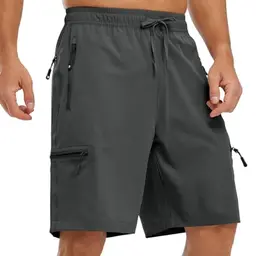 YSENTO Herren Kurze Wanderhose, Leichte Sommer Outdoor Cargohose, Schnelltrocknend, Mit Reißverschlusstaschen, Dunkelgrau, XL