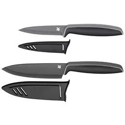 WMF Touch 2-teiliges Messerset, Küchenmesser mit Schutzhülle, antihaftbeschichtet, schwarz
