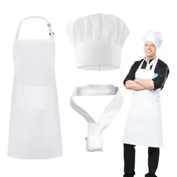 GUTERTOP Herren Kochschürze Set, Weiß mit 2 Taschen für Küche und Restaurant