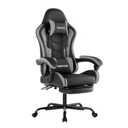 WOTSTA Ergonomischer Gaming Stuhl mit Fußstütze und Lendenwirbelstütze (BLKGY)