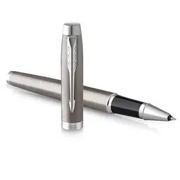 Parker IM Rollerball Edelstahl mit Chrom, feine Spitze, schwarzer Tinte, Geschenkbox