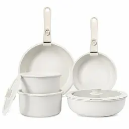 GiPP 11-teiliges Topfset mit abnehmbarem Griff, antihaftbeschichtet, induktionstauglich, backofenfest, weiß