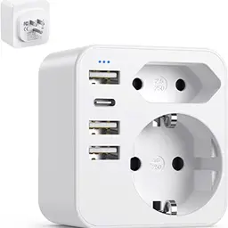 6-in-1 USA Reiseadapter mit 3 USB und 1 USB-C – Steckdosenadapter für Amerika, Kanada, Mexiko und Thailand