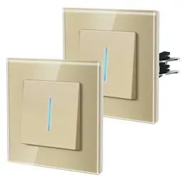 BSEED Glas Lichtschalter 1-fach Wechselschalter mit Hintergrundlicht, Unterputz, einfach zu montieren, 2er Pack, Gold, NEU