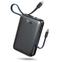 Power Bank 26800mAh mit 22,5W Schnellladung, 2 Anschlüsse & integrierte Kabel für iPhone & Android