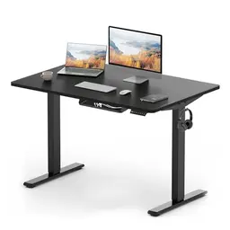 FlexiSpot Höhenverstellbarer Schreibtisch Basic mit Kabelmanagement und Haken, Ergonomischer Bürotisch (120x60cm, Schwarz)