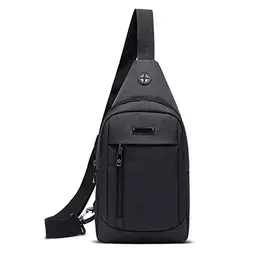 TAN.TOMI Herren Brusttasche Klein, Sling Bag mit Kopfhörerloch für Shopping und Wandern