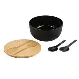 Kesper Salatschüssel-Set mit Salatbesteck, Dunkelbraun/Schwarz, Ø 24 cm, Höhe 13 cm