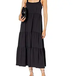 The Drop Damen Maxi-Zeltkleid im Stufendesign, Schwarz