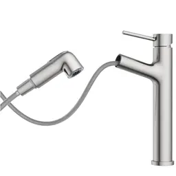 HURRAN Wasserhahn Bad, Ausziehbare Waschtischarmatur, Einhebelmischer aus Edelstahl, Gebürstetes Nickel