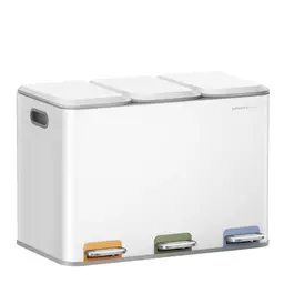 SONGMICS Home Mülltrennsystem, 3 Fächer à 15 L, Abfalleimer mit Deckeln und Inneneimern, wolkenweiß