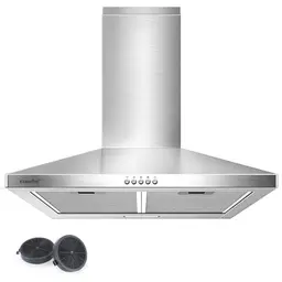COMFEE Dunstabzugshaube 60cm, Wandhaube mit Aktivkohlefilter, 400m³/h, 3 Stufen, 1 LED-Licht, Silber