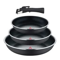 BERGNER Set 4 Alu-Presspfannen 18/20/24CM mit abnehmbarem Griff, Anthrazit, Induktionsgeeignet