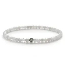 BERGERLIN Mondstein Armband mit 925 Sterling Silberperle, facettierte Perlen, Größe M
