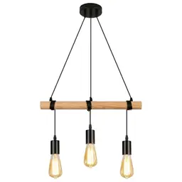 FORCOSO Pendelleuchte 3-flammig - Vintage Hängelampe Holz Schwarz für Wohnzimmer, Schlafzimmer, Küche