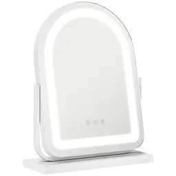 HOMCOM Kosmetikspiegel mit LED, 3 Lichtfarben, drehbar, Touch-Steuerung, Metallrahmen, Weiß