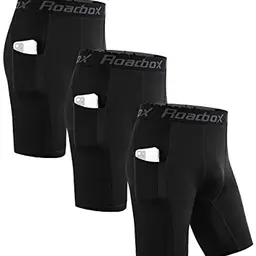 Roadbox 3er Pack Herren Kompressionsshorts - Schnelltrocknende Laufunterwäsche (Schwarz)