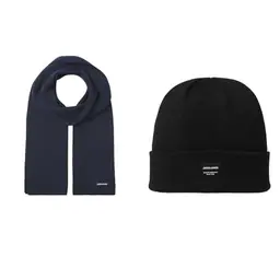 JACK & JONES Strickschal und Mütze Set - Navy und Schwarz
