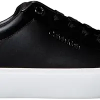 Calvin Klein Damen Cupsole Sneaker Lace-Up aus Leder, Schwarz, Größe 37