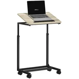 HOMCOM Höhenverstellbarer C-Form Beistelltisch mit Rollen, Sofatisch für kleine Räume, Weiß