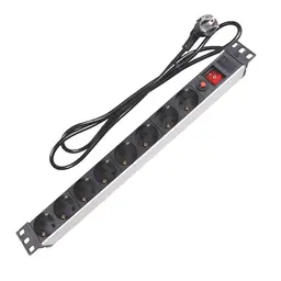 Perel PDU-Steckdosenleiste mit 8 Schuko-Steckdosen und Überspannungsschutz, 2,15 m Kabel, 3680 W für 19-Zoll-Rack und Büro