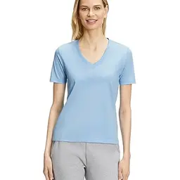 FALKE Damen V-Neck T-Shirt kurzarm aus Baumwolle, weich und bequem, Sky Blue, Größe S
