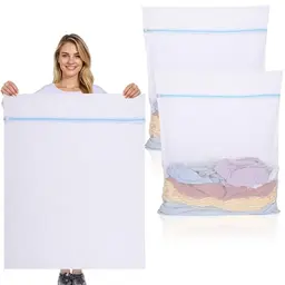 Dntorx Wäschenetz Groß, 90 x 110 cm, Wiederverwendbar mit Reißverschluss - 2 Stück in Weiß