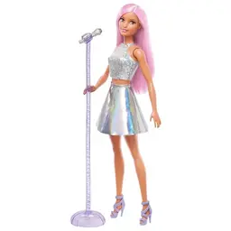 Barbie Pop-Star-Puppe mit Mikrofon und rosafarbenem Haar - Geschenk für Kinder 3-7 Jahre