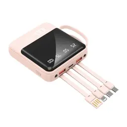 Tragbares 10000mAh Powerbank mit Kabeln und Taschenlampe - Kompatibel mit iPhone, Samsung, Google und mehr (Rosa)