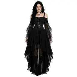 Halloweenkostüm Damen Vampir, Mittelalter, Hexenkostüm, Gothic, Gruselig, Faschingskostüm, Kleid, Hexe, Steampunk, Sexy, Wikinger, Pirat, Horror, viktorianisch, Schwarz, L