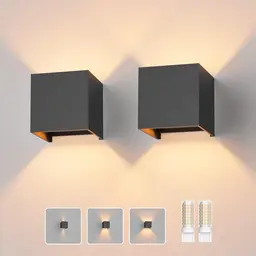 Klighten 2er Set Wandleuchte mit G9 LED Lampe, Warmweiß 3000K, Aluminium Wandlampe für Innen und Außen, Dunkelgrau