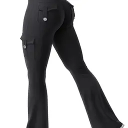 YEOREO CoreFlex Damen Flare Leggings mit 4 Taschen - Hochnebelige Workout-Leggings Schwarz S