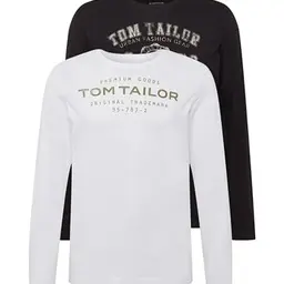 TOM TAILOR Herren Langarmshirt Doppelpack, Schwarz, Größe L