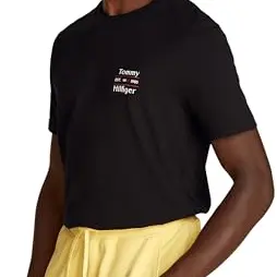 Tommy Hilfiger Herren T-Shirt Stack Tee, Rundhalsausschnitt, Schwarz, XS