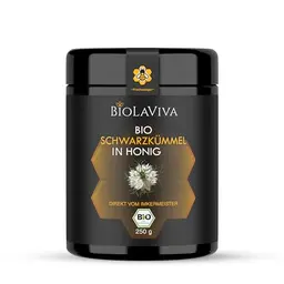 BIOLAVIVA BIO Honig mit Schwarzkümmel - Rohhonig aus Hessen im MIRON Violettglas - 250 g
