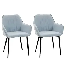 HOMCOM 2er Set Esszimmerstühle Polsterstuhl mit Leinenbezug in Blau, Küchenstuhl mit Rückenlehne und Armlehne, 59,5 x 56,5 x 81 cm