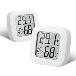 Flintronic Mini LCD Thermometer & Hygrometer, 2er Set, kabellos, für Innenräume wie Babyzimmer, Wohnzimmer, Büro & Gewächshaus