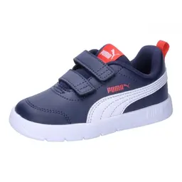 PUMA CourtFlex V3 V Kinder-Sneaker, Marineblau/Weiß/Rot, 9 UK