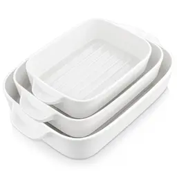 MALACASA Bake Serie – 3-teiliges Auflaufformen-Set aus Porzellan, tief, Weiß (26cm/31cm/36cm)