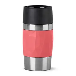 Emsa Travel Mug Compact Edelstahl 0,3 Liter - 360° Trinköffnung, auslaufsicher, BPA-frei, spülmaschinengeeignet - Korallenrot