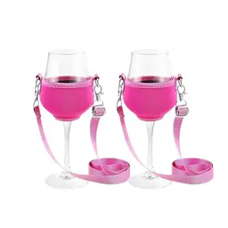 LUMOOM 2er Set Weinglashalter zum Umhängen, tragbare Halter für Weinfest, Hochzeit, Geburtstag und Party (Rot)