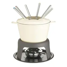 MasterClass Fondue-Set, Gusseisen mit 6 Gabeln, cremefarbene Geschenkpackung, 21x18cm
