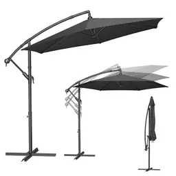 SONGMICS Ampelschirm 300 cm mit Ständer, UV-Schutz UPF 50+, Balkon- und Gartenschirm grau