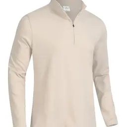 GLESTORE Herren Sweatshirt Langarm 1/4 Zip Pullover in Weiß-Mandel, Größe M