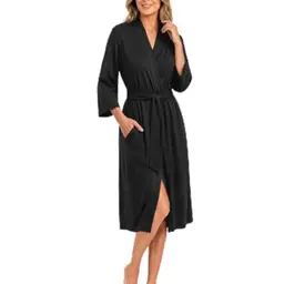 NY Threads Damen Baumwollmix Bademantel, leicht, Kimono, Nachtwäsche, Morgenmantel, schwarz, Größe S